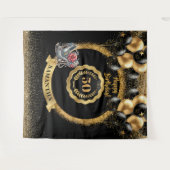 光沢のある黒い金ゴールドシルバー50誕生日背景 タペストリー (正面(横))