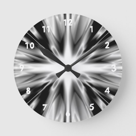 光沢のある黒と白の星 ラウンド壁時計 (正面)