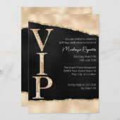 光沢のある黒と金ゴールドグリッターグラマラスVIPパーティー 招待状 (正面/裏面)