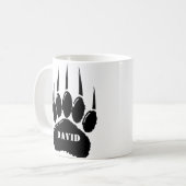 光沢のある黒のクマの足跡カスタムネーム コーヒーマグカップ (正面左)