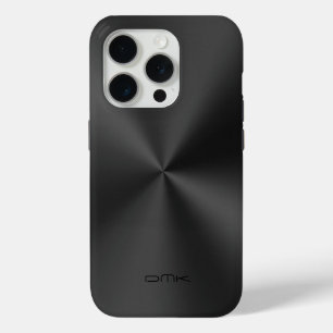 光沢のある黒のステンレス鋼ルックモノグラムモノグラム iPhone 15 PROケース