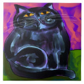 光沢のある黒猫抽象芸術デジ絵画タル タイル (正面)