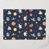 光沢のある1つの小さなステップ宇宙1st誕生日の写真 箔招待状 (裏面)