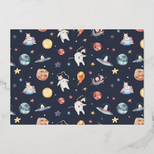 光沢のある1つの小さなステップ宇宙1st誕生日の写真 箔招待状 (裏面)