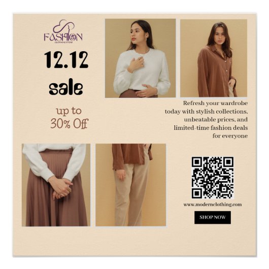光沢のある12.12ファッションセールチラシ最大30%オフ ポスター (正面)