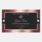 光沢のある ブラック シャイニー ワインレッド ロゴ 製品ラベル 長方形シール (正面)