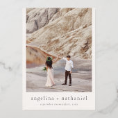 光沢のあるBohoミニマルフローラアーチ結婚写真 箔招待状 (裏面)