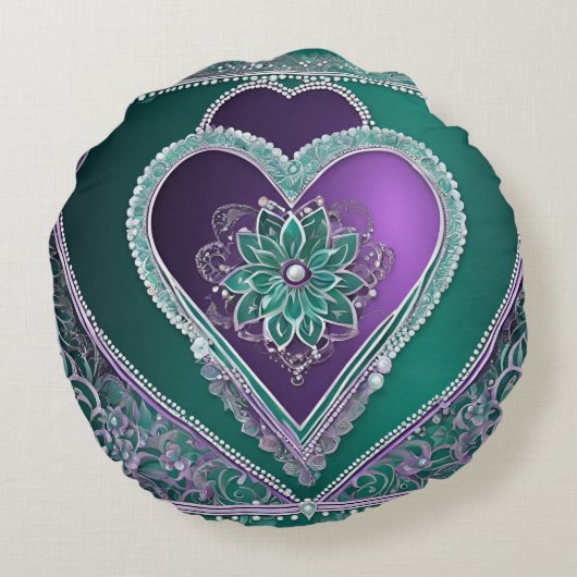 光沢のあるMintyハートAIアート ラウンドクッション (裏面)