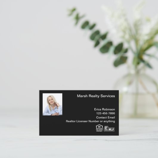 光沢のあるMLS不動産仲介業者フォト名刺 名刺 (スタンド正面)