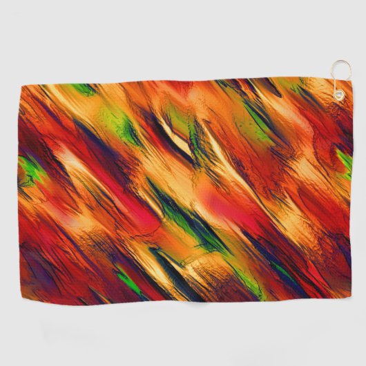 光沢は赤からオレンジまで、小さな緑に染まった ゴルフタオル (横)