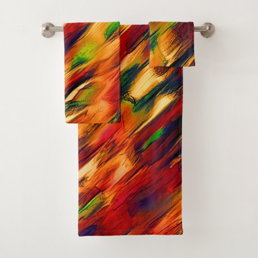 光沢は赤からオレンジまで、小さな緑に染まった バスタオルセット (インサイチュ)