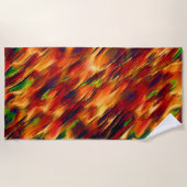 光沢は赤からオレンジまで、小さな緑に染まった ビーチタオル (正面)