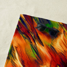 光沢は赤からオレンジまで、小さな緑に染まった ビーチタオル