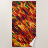 光沢は赤からオレンジまで、小さな緑に染まった ビーチタオル (正面)