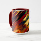 光沢は赤からオレンジまで、小さな緑に染まった マグカップ (正面左)