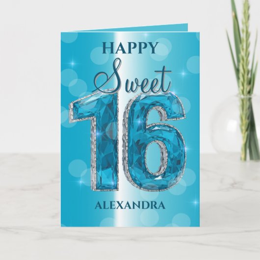 光沢エレガントのあるサファイアとシルバージェムストーン甘い16 カード (正面)