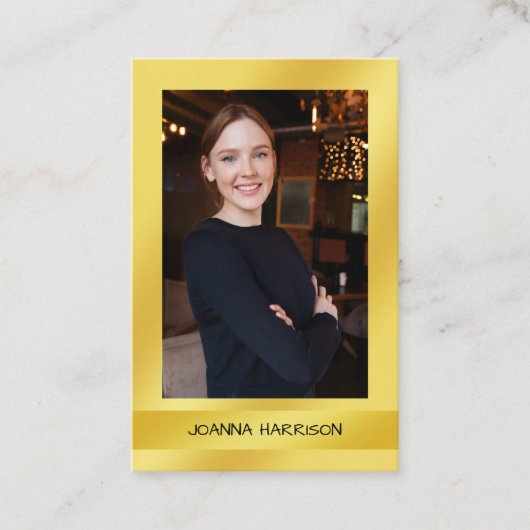 光沢エレガントのあるモダン金ゴールド写真ヨーロッパ 名刺 (正面)