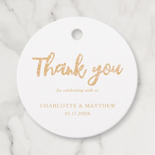 光沢エレガントのある金ゴールドグリッター結婚式の引き出物ラベル フェイバータグ (正面)