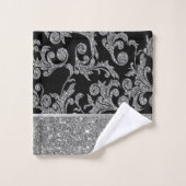 光沢エレガントのある銀スタイリッシュ色の黒い金ゴールド渦巻き バスタオルセット (ウォッシュタオル)