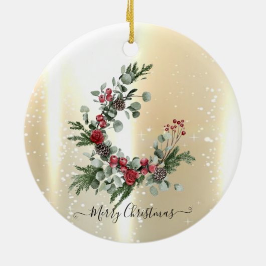 光沢エレガントフェイク金ゴールド、リース赤(鳥)ショウジョウコウカンチョウ セラミックオーナメント (裏面)