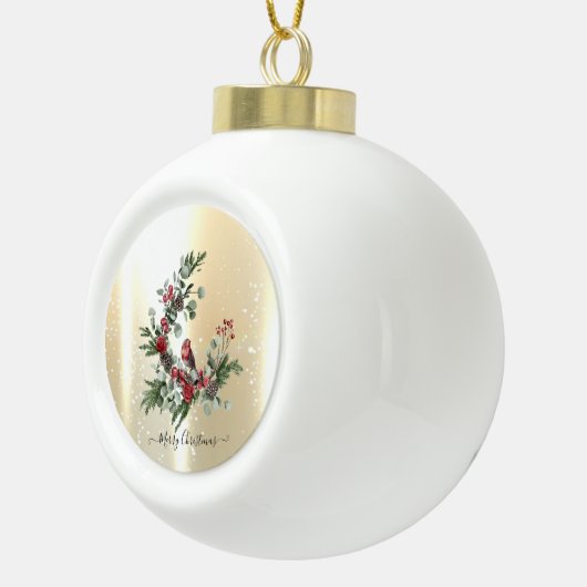 光沢エレガントフェイク金ゴールド、リース赤（鳥）ショウジョウコウカンチョウ セラミックボールオーナメント (右)