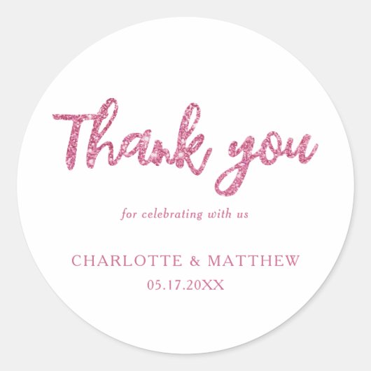 光沢エレガントマゼンタグリッター結婚の ラウンドシール (正面)