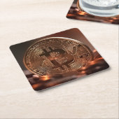 光沢カッコいいのあるBitcoinのスタック スクエアペーパーコースター (アングル)