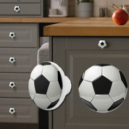 光沢サッカーボール/フットボールブラック+ホワイトスポーティ セラミックノブ