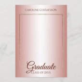 光沢サンゴ赤面ピンク金ゴールドグリッター卒業 案内状 (正面)