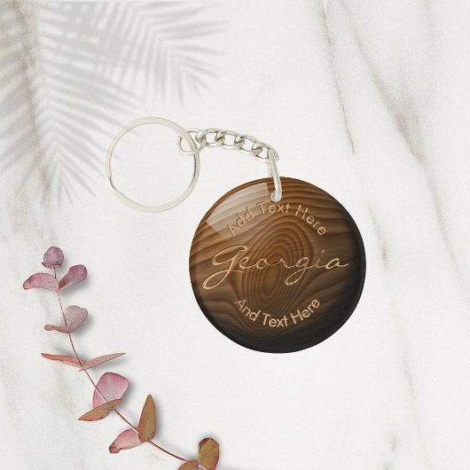 光沢フェイクのある木目・カスタム キーホルダー