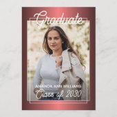 光沢フェイクのある濃いワインレッド卒業 案内状 (正面)