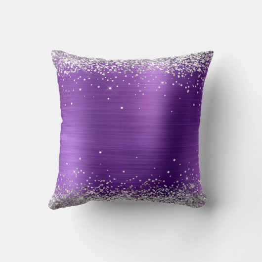 光沢フェイクのある銀グリッターアメジスト箔モノグラム クッション (裏面)