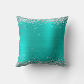 光沢フェイクのある銀グリッターターコイズ箔モノグラム クッション (裏面)