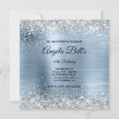 光沢フェイクのある銀グリッターブルー淡い色のフォイルモノグラム 招待状 (裏面)