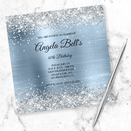 光沢フェイクのある銀グリッターブルー淡い色のフォイルモノグラム 招待状