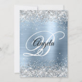 光沢フェイクのある銀グリッターブルー淡い色のフォイルモノグラム 招待状 (正面)