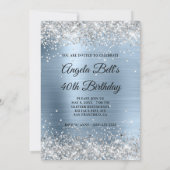 光沢フェイクのある銀グリッターブルー淡い色のフォイルモノグラム 招待状 (裏面)