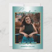 光沢フェイクティール(緑がかった色)グリーン金ゴールドグリッター卒業 案内状 (正面)