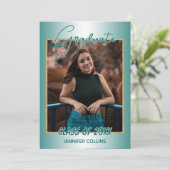 光沢フェイクティール(緑がかった色)グリーン金ゴールドグリッター卒業 案内状 (スタンド正面)