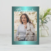 光沢フェイクティール(緑がかった色)ブルーグリーン卒業 案内状 (スタンド正面)