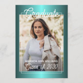光沢フェイクティール(緑がかった色)ブルーグリーン卒業 案内状 (正面)