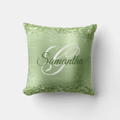 光沢フェイクミントグリーングリッターフォイルモノグラム クッション (正面)