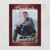 光沢フェイク濃い赤黒の卒業発表 ポストカード (正面)