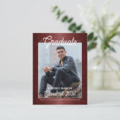 光沢フェイク濃い赤黒の卒業発表 ポストカード (スタンド正面)