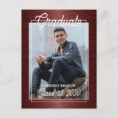 光沢フェイク濃い赤黒の卒業発表 ポストカード (正面)