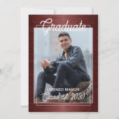 光沢フェイク濃い赤黒の卒業 案内状 (正面)