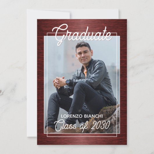 光沢フェイク濃い赤黒の卒業 案内状 (正面)