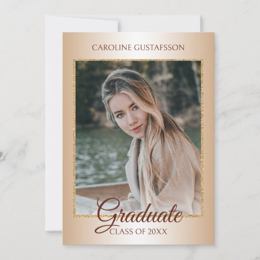 光沢フェイク金ゴールドグリッターグラム卒業 案内状 (正面)