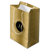 光沢フェイク金ゴールドモノグラストライプム ミディアムペーパーバッグ (正面アングル)