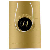 光沢フェイク金ゴールドモノグラストライプム ミディアムペーパーバッグ (正面)